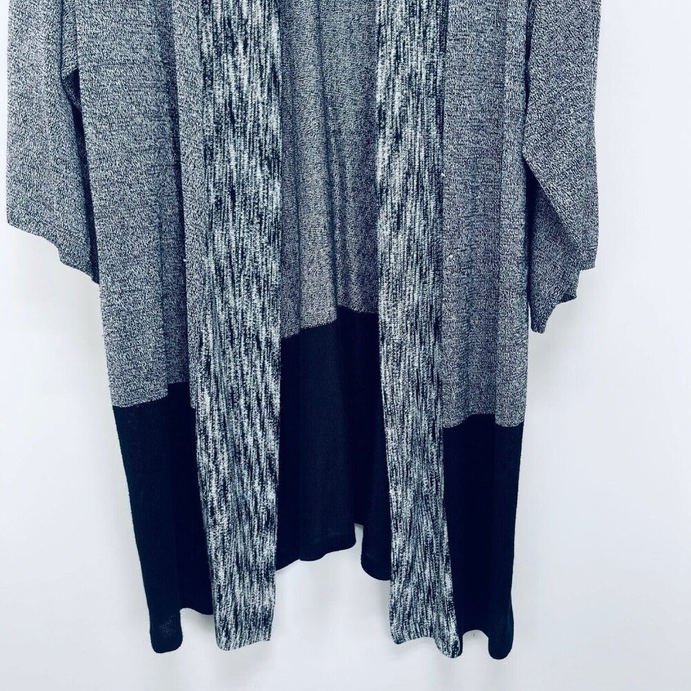 Chicos Sweater Cardigan Sz 2 Black Gray Knit Midi Kimono Open Front Casual - Picture 4 of 9